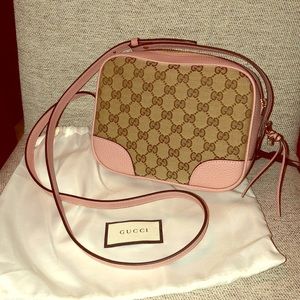 Gucci Bree Pink/Beige GG Canvas Crossbody Bag